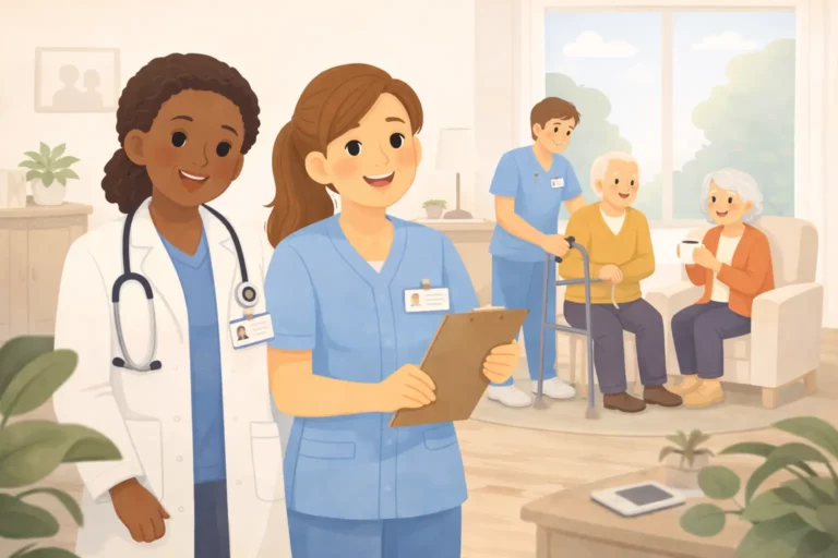 Healthcare professionals ensuring safety and well-being for seniors