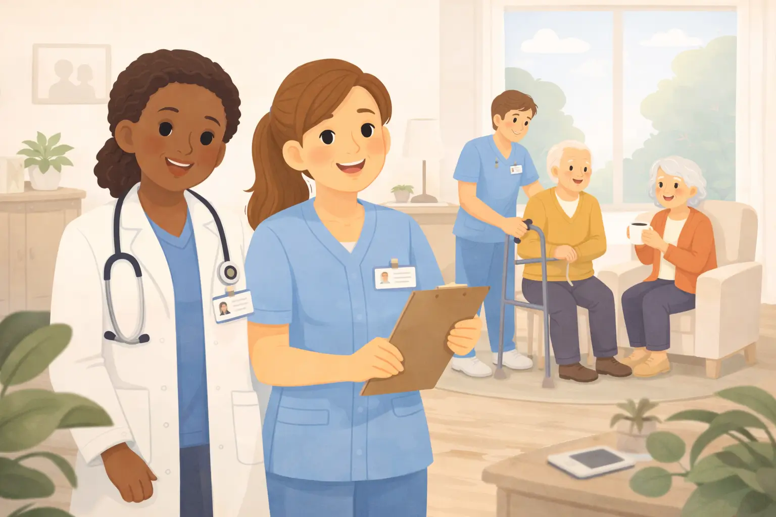 Healthcare professionals ensuring safety and well-being for seniors