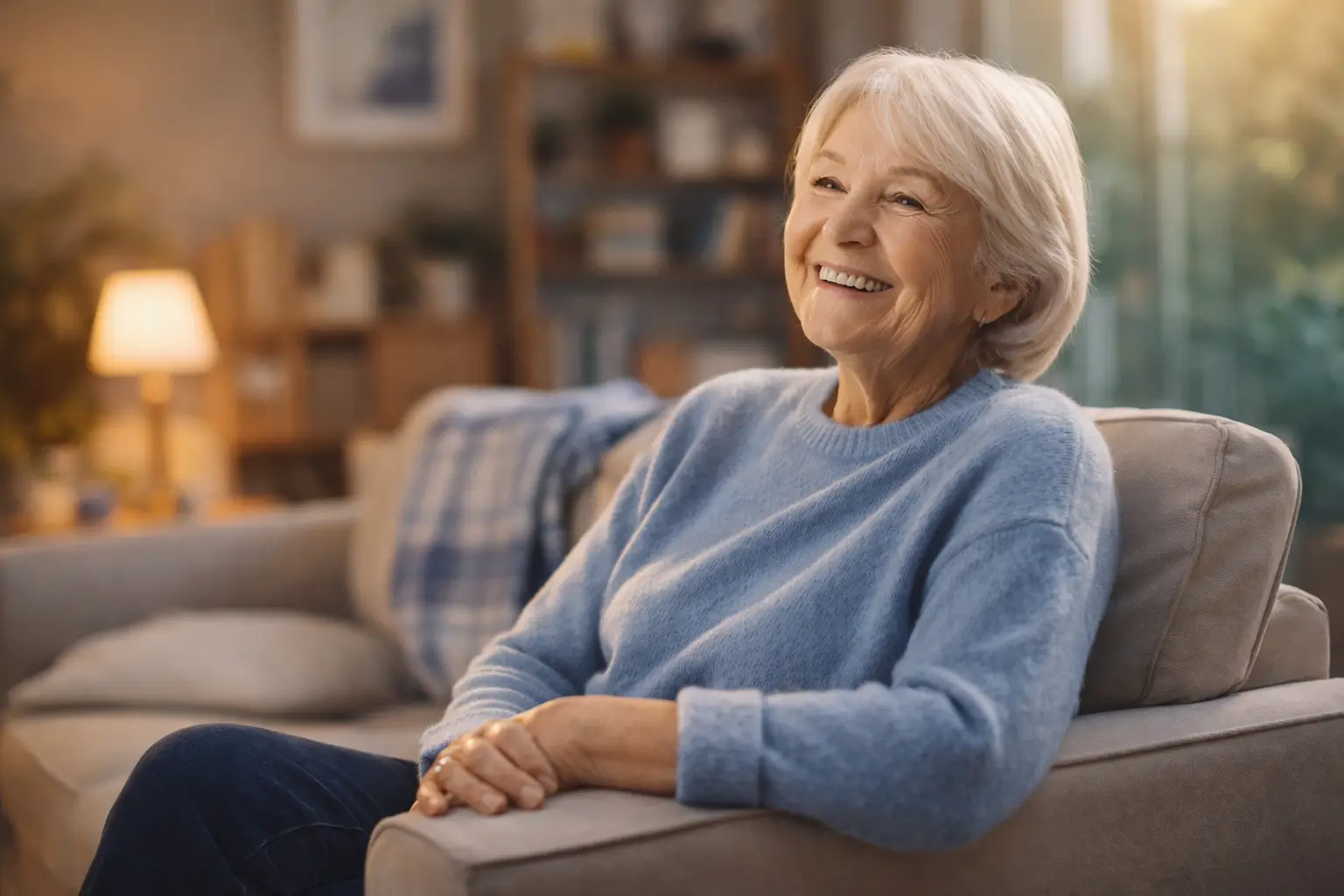 Senior Serene Smiling Home Light Comfort Safety
