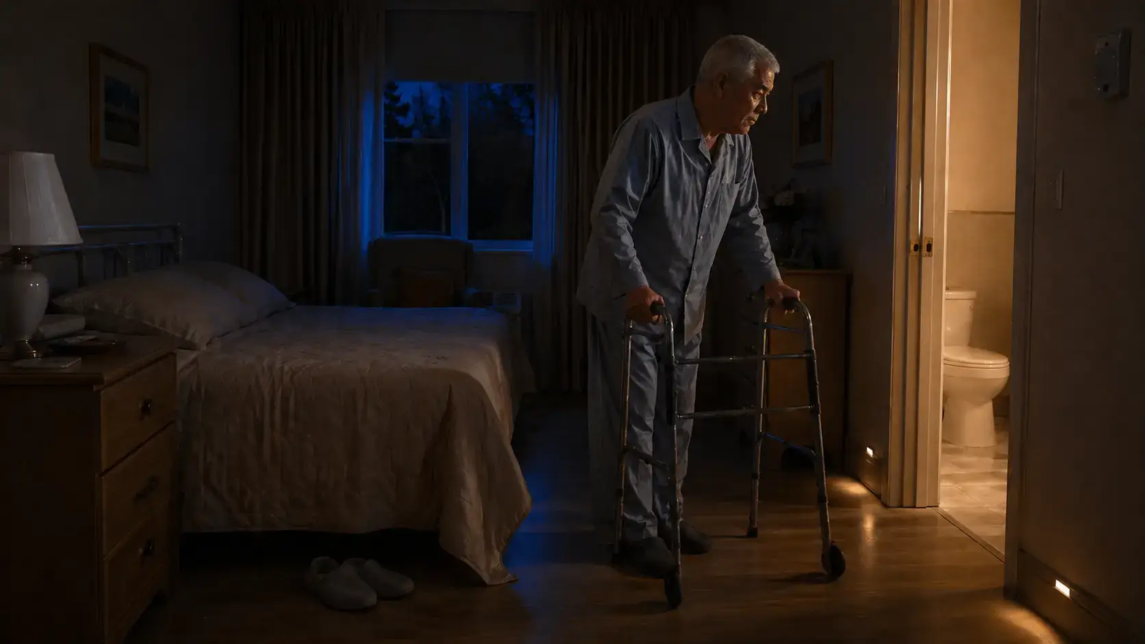 Nighttime Senior Safety Walker Bathroom Risk