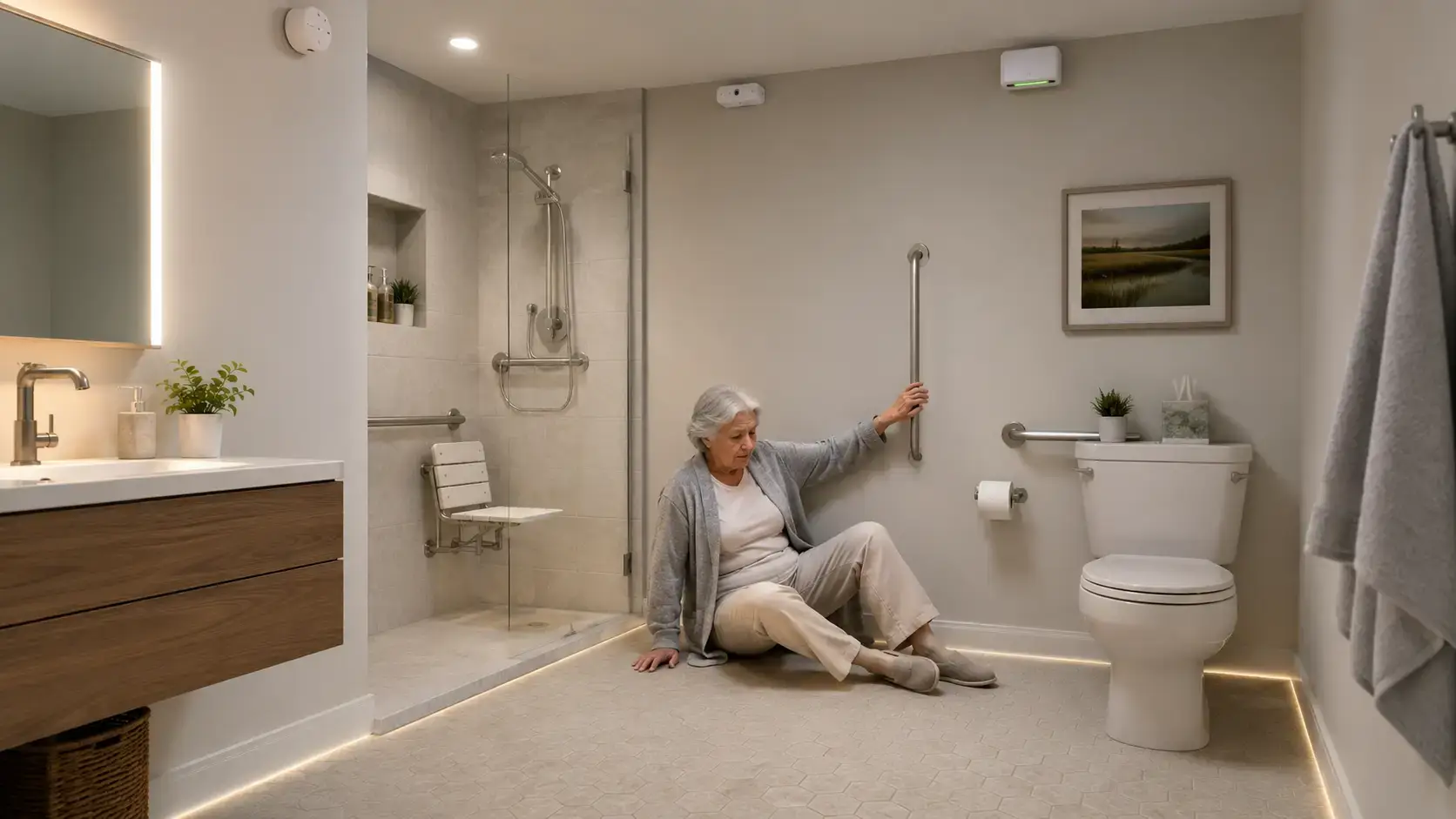 Bathroom fall detection after a fall