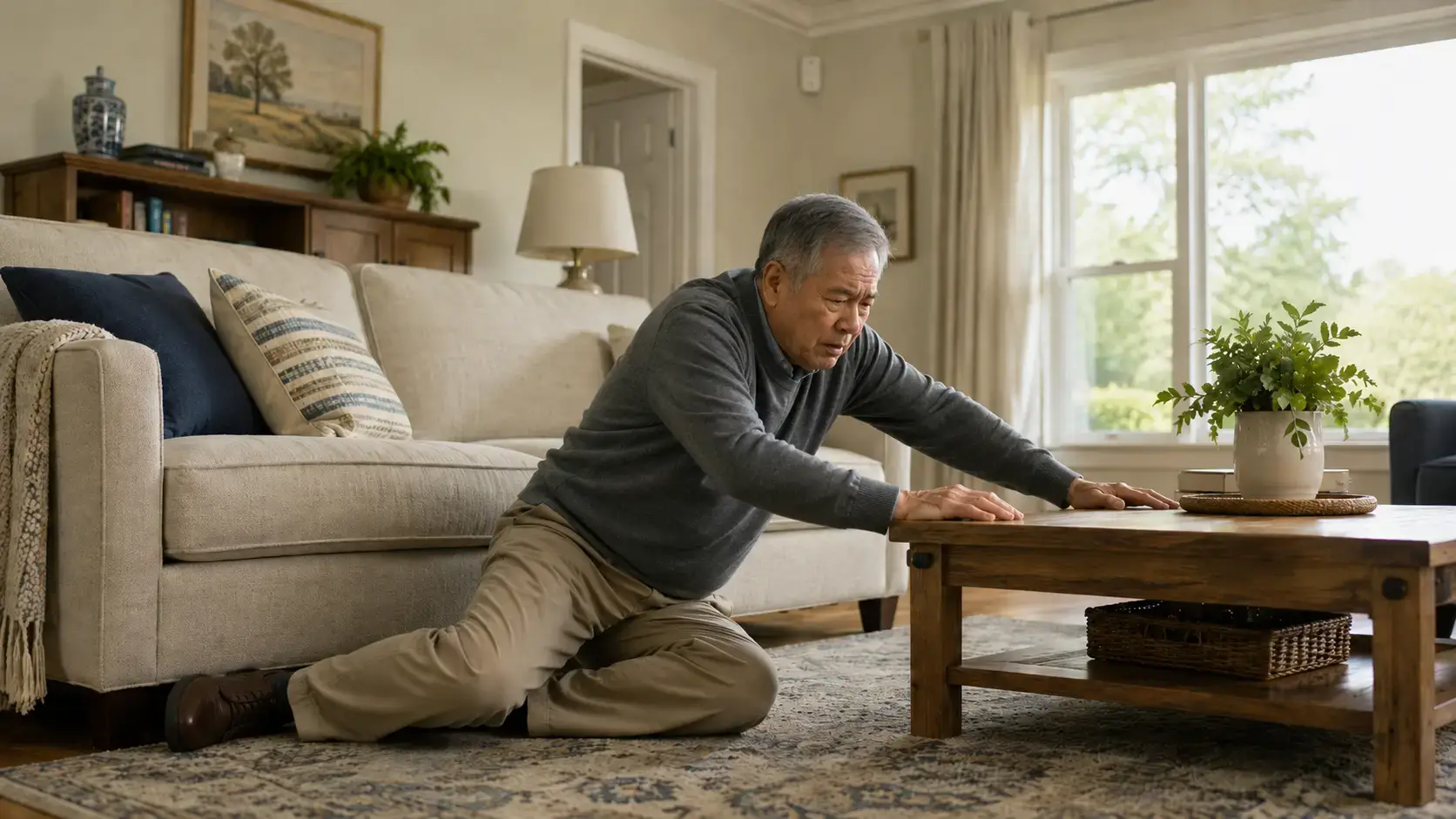 Older adult unable to get up after a slow fall