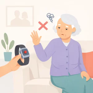 Grandmother refusing to wear a fall-detection bracelet